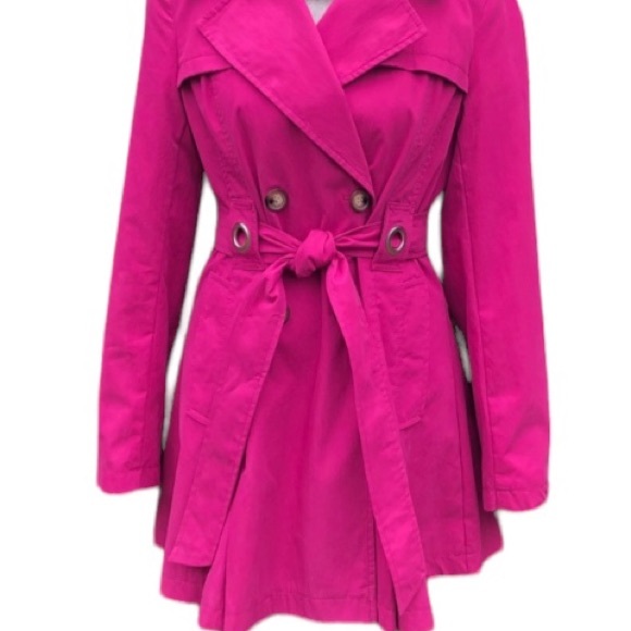 Princess Style Trench Coat Belt Double Breasted Pleated Hot Pink Size Large - Picture 5 of 16
